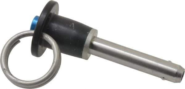 Jergens - 1/4" Diam, 1" Usable Length, Button Handle, Push Button Quick Release Pin - 2-1/8" Overall Length, Grade 17-4 Stainless Steel, Passivated Finish - Apex Tool & Supply