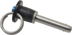 Jergens - 1/4" Diam, 1" Usable Length, Button Handle, Push Button Quick Release Pin - 2-1/8" Overall Length, Grade 17-4 Stainless Steel, Passivated Finish - Apex Tool & Supply
