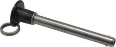 Jergens - 3/8" Diam, 3" Usable Length, Button Handle, Push Button Quick Release Pin - 4-1/2" OAL, Grade 17-4 Stainless Steel, Passivated Finish - Apex Tool & Supply