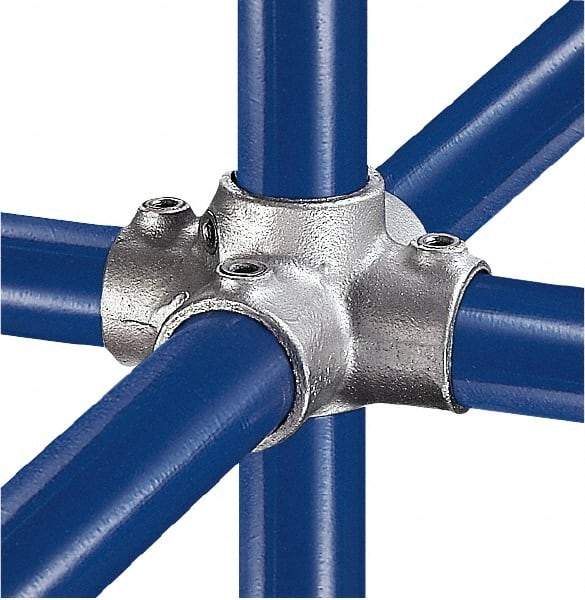 Kee - 1-1/4" Pipe, Four Socket Cross, Malleable Iron Cross Pipe Rail Fitting - Galvanized Finish - Apex Tool & Supply