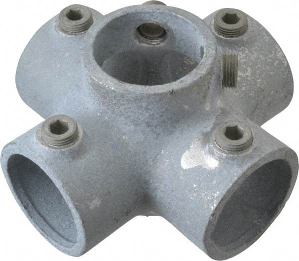 Kee - 1-1/2" Pipe, Four Socket Cross, Malleable Iron Cross Pipe Rail Fitting - Galvanized Finish - Apex Tool & Supply