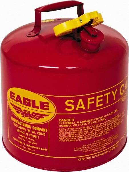 Eagle - 5 Gal Galvanized Steel Type I Safety Can - 13-1/2" High x 12-1/2" Diam, Red with Yellow - Apex Tool & Supply