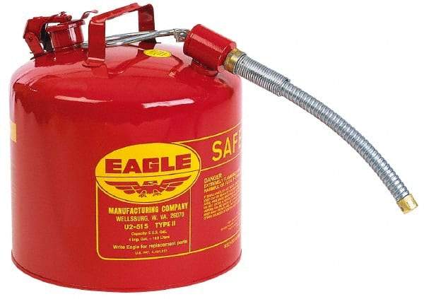 Eagle - 5 Gal Galvanized Steel Type II Safety Can - 13-1/2" High x 12-1/2" Diam, Red with Yellow - Apex Tool & Supply