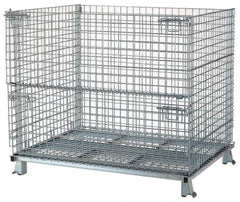 Nashville Wire - 48" Long x 40" Wide x 36" High Steel Basket-Style Bulk Folding Wire Stackable Container - 4,000 Lb. Load Capacity - Apex Tool & Supply