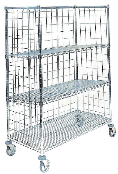 Metro - 630 Lb Capacity, 3 Shelf, 3-Sided Steel Truck - 60" Long x 24" Wide x 62" High, 6" Diam Polyurethane Wheels - Apex Tool & Supply