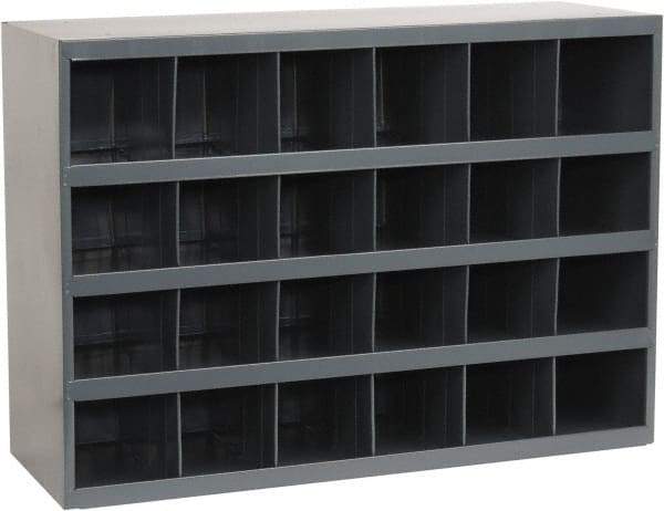 Durham - 24 Bin Bin Shelving Unit with Openings - 33-3/4 Inch Overall Width x 12 Inch Overall Depth x 24 Inch Overall Height, Gray Steel Bins - Apex Tool & Supply