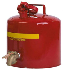 Eagle - 5 Gal Brass Faucet Safety Can - 13-1/2" High x 12-1/2" Diam, Red with Yellow - Apex Tool & Supply