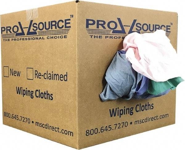 PRO-SOURCE - Reclaimed Poly/Cotton T-Shirt Rags - Assorted Colors, Poly/Cotton, Low Lint, 10 Lbs. at 4 to 6 per Pound, Box - Apex Tool & Supply