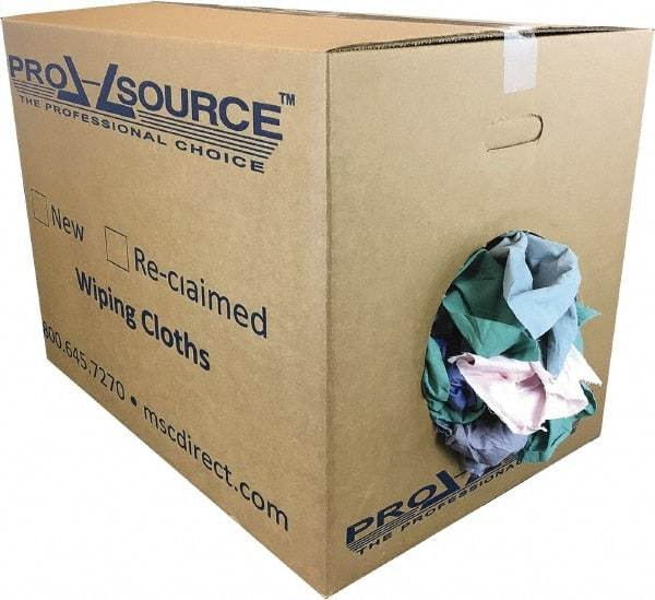 PRO-SOURCE - Reclaimed Poly/Cotton T-Shirt Rags - Assorted Colors, Poly/Cotton, Low Lint, 50 Lbs. at 4 to 6 per Pound, Box - Apex Tool & Supply