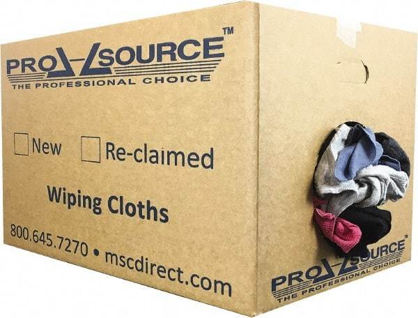 PRO-SOURCE - Reclaimed Cotton T-Shirt Rags - Assorted Colors, Polo, Low Lint, 25 Lbs. at 3 to 4 per Pound, Box - Apex Tool & Supply