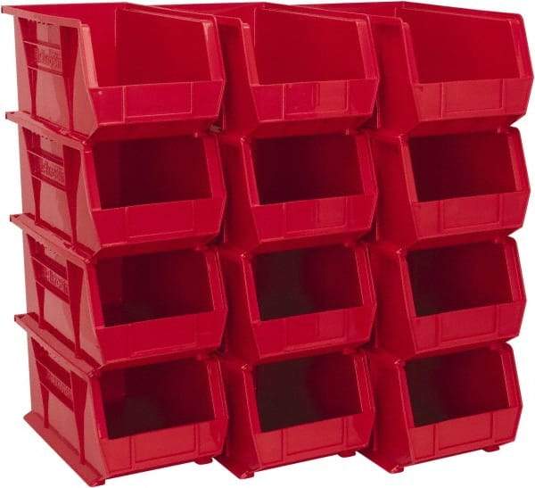 Akro-Mils - 60 Lb. Load Capacity, 14-3/4" Deep, Red Polymer Hopper Stacking Bin - 7" High x 8-1/4" Wide x 14-3/4" Long - Apex Tool & Supply