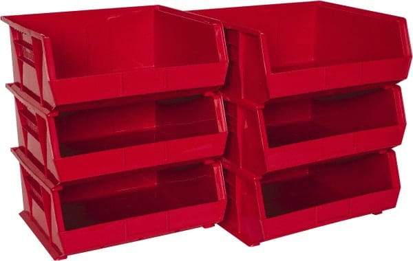 Akro-Mils - 75 Lb. Load Capacity, 14-3/4" Deep, Red Polymer Hopper Stacking Bin - 7" High x 16-1/2" Wide x 14-3/4" Long - Apex Tool & Supply