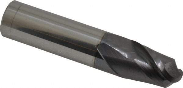 Accupro - 5/8" Diam, 7/8" LOC, 2 Flute Solid Carbide Ball End Mill - AlTiN Finish, Single End, 3" OAL, 5/8" Shank Diam, Spiral Flute - Apex Tool & Supply