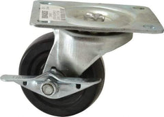 Value Collection - 3" Diam x 1-1/4" Wide x 3-13/16" OAH Top Plate Mount Swivel Caster with Brake - Soft Rubber, 175 Lb Capacity, Self-Lubricating Bearing, 3-1/8 x 4-1/8" Plate - Apex Tool & Supply