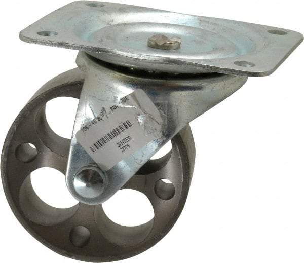 Albion - 4" Diam x 1-1/2" Wide x 5" OAH Top Plate Mount Swivel Caster - Cast Iron, 450 Lb Capacity, Plain Bearing, 4 x 5-1/8" Plate - Apex Tool & Supply