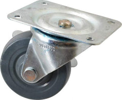 Albion - 4" Diam x 1-5/16" Wide x 5" OAH Top Plate Mount Swivel Caster with Brake - Hard Rubber, 350 Lb Capacity, Self-Lubricating Bearing, 4 x 5-1/8" Plate - Apex Tool & Supply