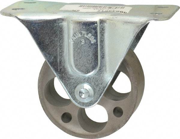 Albion - 3" Diam x 1-3/16" Wide x 3-13/16" OAH Top Plate Mount Rigid Caster - Cast Iron, 300 Lb Capacity, Plain Bearing, 2-1/2 x 4-15/16" Plate - Apex Tool & Supply