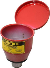 Justrite - 4-1/2" High x 4-1/2" Diam, Galvanized Steel, Manual Closing Pail Funnel with Flame Arrester - 1" Arrester/Tube Length, 5 Gal Drum/Pail Capacity - Apex Tool & Supply