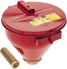 Justrite - 10" High x 10-3/4" Diam, Galvanized Steel, Self Closing Drum Funnel with Flame Arrester - 6" Arrester/Tube Length, 30 to 50 Gal Drum/Pail Capacity - Apex Tool & Supply