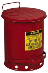 Justrite - 10 Gallon Capacity, Galvanized Steel Disposal Can - 13-15/16 Inch Wide/Diameter x 18-1/4 Inch High, Red, Foot Operated, Approved FM and UL - Apex Tool & Supply