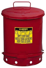 Justrite - 14 Gallon Capacity, Galvanized Steel Disposal Can - 16-1/16 Inch Wide/Diameter x 20-1/4 Inch High, Red, Foot Operated, Approved FM and UL - Apex Tool & Supply