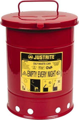 Justrite - 6 Gallon Capacity, Galvanized Steel Disposal Can - 11-7/8 Inch Wide/Diameter x 15-7/8 Inch High, Red, Hand Operated, Approved FM and UL - Apex Tool & Supply