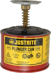 Justrite - 1 Pint Capacity, 5-1/4 Inch High x 4-7/8 Inch Diameter, Steel Plunger Can - 2-3/4 Inch Dasher Diameter, Red, Approval Listing/Regulation FM - Apex Tool & Supply