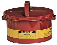 Justrite - 1 Gallon Capacity, Coated Steel, Red Bench Can - 4-1/2 Inch High x 9-3/8 Inch Diameter, 7-1/2 Inch Dasher Diameter - Apex Tool & Supply