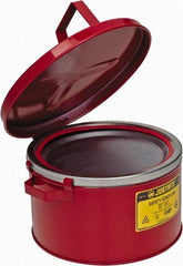 Justrite - 2 Gallon Capacity, Coated Steel, Red Bench Can - 5-7/8 Inch High x 11-1/2 Inch Diameter, 9-3/4 Inch Dasher Diameter - Apex Tool & Supply