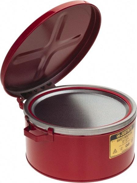 Justrite - 3 Gallon Capacity, Coated Steel, Red Bench Can - 6 Inch High x 13-1/2 Inch Diameter, 12-1/8 Inch Dasher Diameter - Apex Tool & Supply