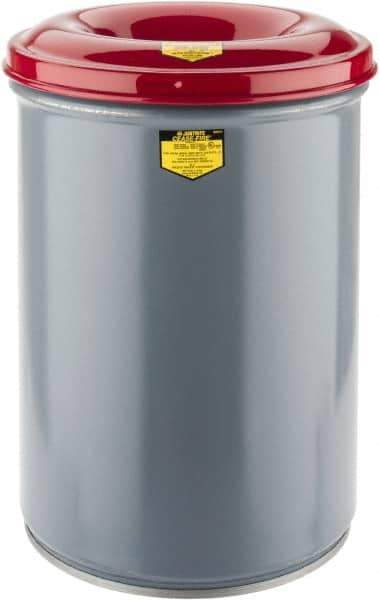 Justrite - 12 Gallon Complete Unit Fire Resistant Steel Drum and Head - 14-1/2 Inch Outside Diameter, 5-1/4 Inch Opening Diameter, 21 Inch High, FM and UL Standards - Apex Tool & Supply