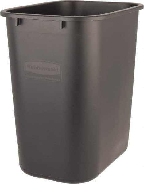 Rubbermaid - 28 Qt Black Rectangle Trash Can - Polyethylene, 15" High x 14-3/8" Long x 10-1/4" Wide - Apex Tool & Supply