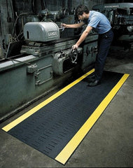 Wearwell - 60' Long x 3' Wide, Dry/Wet Environment, Anti-Fatigue Matting - Black with Yellow Borders, Vinyl with Vinyl Base, Beveled on 4 Sides - Apex Tool & Supply
