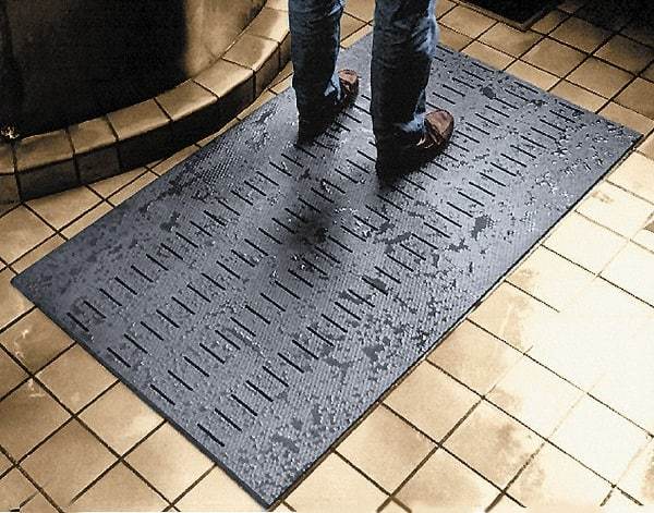 Wearwell - 30' Long x 3' Wide, Dry/Wet Environment, Anti-Fatigue Matting - Black, Vinyl with Vinyl Base, Beveled on 4 Sides - Apex Tool & Supply