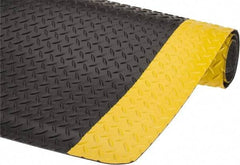 Wearwell - 5' Long x 3' Wide, Dry Environment, Anti-Fatigue Matting - Black with Yellow Borders, Vinyl with Nitrile Blend Base, Beveled on 4 Sides - Apex Tool & Supply