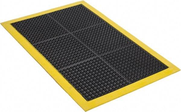 Wearwell - 3' Long x 2' Wide, Dry Environment, Anti-Fatigue Matting - Black with Yellow Borders, Natural Rubber with Rubber Base, Beveled on 4 Sides - Apex Tool & Supply