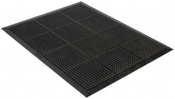 Wearwell - 4' Long x 3' Wide, Dry Environment, Anti-Fatigue Matting - Black, Natural Rubber with Rubber Base, Beveled on 4 Sides - Apex Tool & Supply