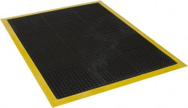 Wearwell - 4' Long x 3' Wide, Dry Environment, Anti-Fatigue Matting - Black with Yellow Borders, Natural Rubber with Rubber Base, Beveled on 4 Sides - Apex Tool & Supply