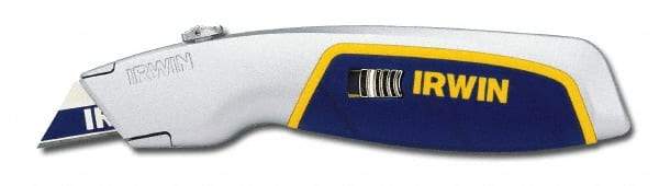 Irwin - Retractable Utility Knife - Silver & Blue Plastic Handle, 3 Blades Included - Apex Tool & Supply