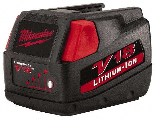 Milwaukee Tool - 18 Volt Lithium-Ion Power Tool Battery - 3 Ahr Capacity, 1 hr Charge Time, Series V18 - Apex Tool & Supply