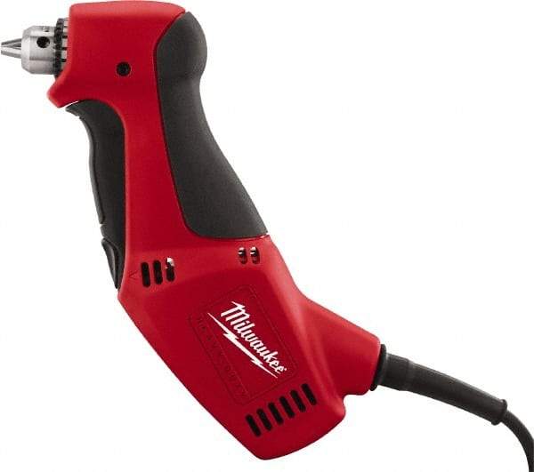 Milwaukee Tool - 3/8" Keyed Chuck, 1,300 RPM, Angled Handle Electric Drill - 3.5 Amps, 120 Volts, Reversible, Includes Chuck Key with Holder - Apex Tool & Supply