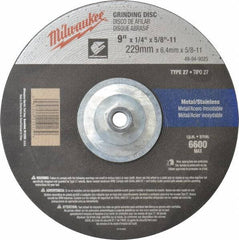 Milwaukee Tool - 24 Grit, 9" Wheel Diam, 1/4" Wheel Thickness, Type 27 Depressed Center Wheel - Aluminum Oxide, Resinoid Bond, R Hardness, 6,600 Max RPM, Compatible with Angle Grinder - Apex Tool & Supply