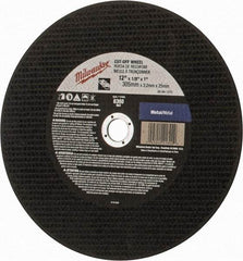 Milwaukee Tool - 12" 24 Grit Aluminum Oxide Cutoff Wheel - 1/8" Thick, 1" Arbor, 6,360 Max RPM, Use with Angle Grinders - Apex Tool & Supply