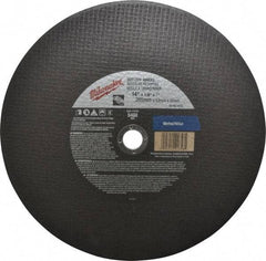 Milwaukee Tool - 14" 24 Grit Aluminum Oxide Cutoff Wheel - 1/8" Thick, 1" Arbor, 5,400 Max RPM, Use with Angle Grinders - Apex Tool & Supply