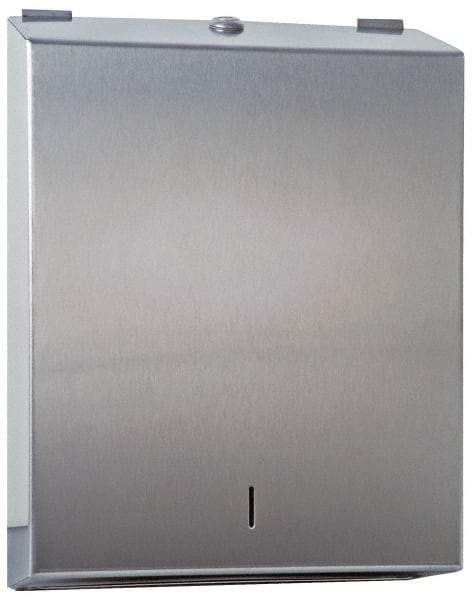 Made in USA - Manual, Stainless Steel Paper Towel Dispenser - 14-1/2" High x 11" Wide x 4" Deep, 2 Sleeves, Silver - Apex Tool & Supply