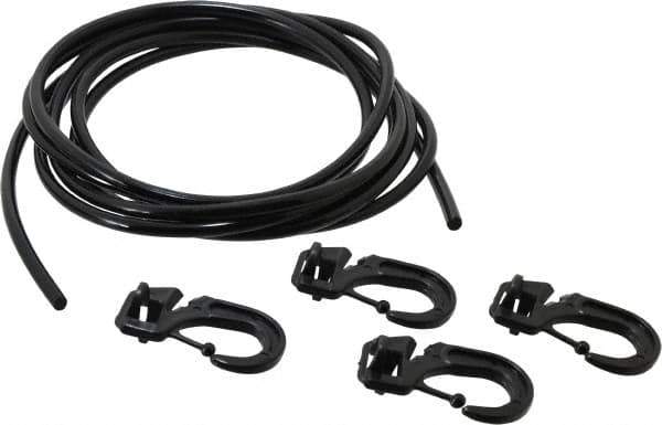 Polyflex - 10' Long x 1/4" Diam, Black Tie Down Rope Kit - With 4 Hooks - Apex Tool & Supply