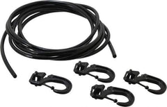 Polyflex - 10' Long x 1/4" Diam, Black Tie Down Rope Kit - With 4 Hooks - Apex Tool & Supply