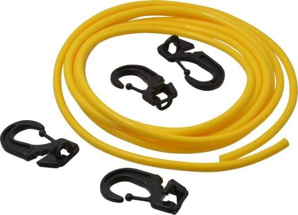 Polyflex - 10' Long x 1/4" Diam, Yellow Tie Down Rope Kit - With 4 Hooks - Apex Tool & Supply