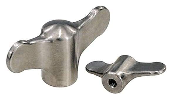 KIPP - 10-24 Hole Thread, 50mm Head Length, Stainless Steel, Tapped Bar / Wing Knob - 2.3mm Hole Depth, 14mm Hub Diam, 11.5mm Hub Height - Apex Tool & Supply