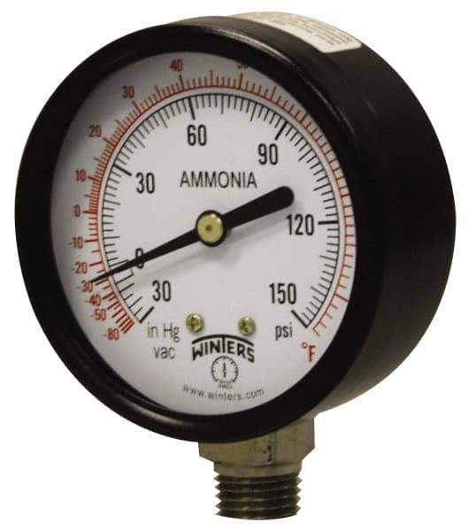 Winters - 4" Dial, 1/4 Thread, 30-0-300 Scale Range, Pressure Gauge - Lower Connection Mount, Accurate to 3-2-3% of Scale - Apex Tool & Supply